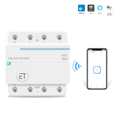 4-х плолюсний WIFI вимикач-реле на DIN рейку 3 лінії фази 220/230В до 80A додаток Ewelink (середовище Sonoff)
