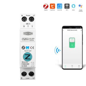 1-но фазный Zigbee выключатель-реле с мониторингом напряжения мощности (счётчик) таймером на DIN рейку 220В до 63A  для Tuya или Smart Life