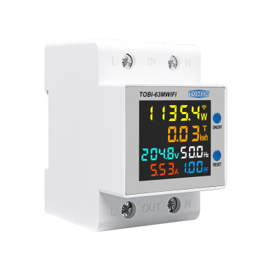 WiFi устройство мониторинга по реле защиты TOBI-63MWIFI на DIN-рейке до 63A, V, A, W, Hz, PF, kWh (применение PUNVO)