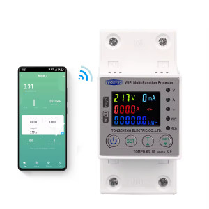 1-но фазный 2-полюсный WiFi электросчётчик с цветным LCD дисплеем с подсветкой и защитой на 220 Вольт до 63 или 80 Ампер приложение Tuya (Smart Life)