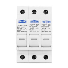 3-х полюсний тримач сонячних фотоелектричних плавких запобіжників до 32 Ампер DC до 1000V PV 10 x 38 мм для захисту фотопанелей 3-х полюсний тримач сонячних фотоелектричних плавких запобіжників до 32 Ампер DC до 1000V PV 10 x 38 мм для захисту фотопанелей