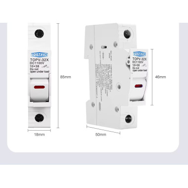 Тримач сонячних фотоелектричних плавких запобіжників постійного струмуму до 32 Ампер DC до 1000V PV 10x38 мм 1 полюс з світлодіодним підсвічуванням