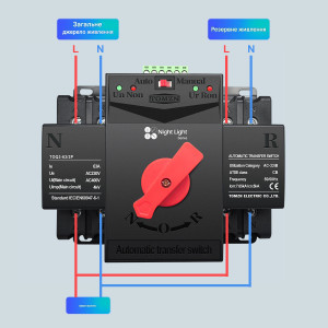 1-но фазный 2-х полюсный Автомат переключатель ввода резерва АВР 63А 230В на 2 нагрузки