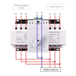 3-х фазный 3-х полюсный Автомат переключатель ввода резерва АВР 63А 230В/380В на 2 нагрузки