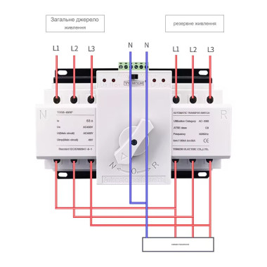3-х фазний  3-х полюсний Автомат перемикач введення резерву АВР 63А 230В/380В на 2 навантаження