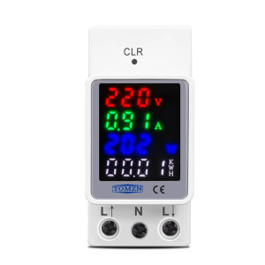 Лічильник споживаємої потужності, з моніторингом струму та напруги на DIN рейці 5 в 1 220/230В до 100А з кольоровим екраном