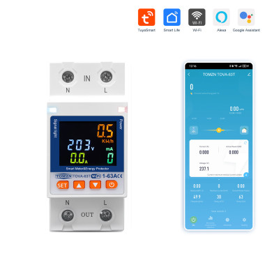 Wi-Fi лічильник енергії з екраном TOVA-63T (63A) Tuya Smart та захистом від витоку струму Wi-Fi лічильник енергії з екраном TOVA-63T (63A) Tuya Smart та захистом від витоку струму
