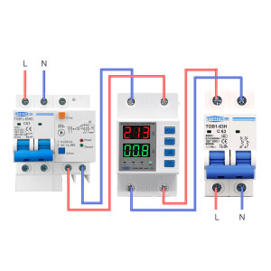 Реле напруги та струму TOVPD1-63DK 63А (2-полюсне: розрив Фази та Нуля L+N)
