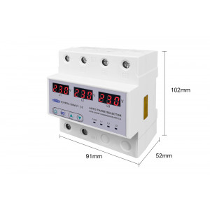 3-х фазное устройство автоматического выбора фаз с защитой перенапряжения на DIN рейку 220В/380В до 63А или 100А с LED дисплеем