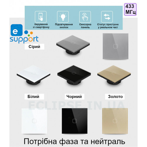 Настінний Сенсорний WiFI+433МГц Вимикач Minitiger з підсвічуванням (фаза та нейтраль) EU від 1 до 3-х кнопок для Ewelink (середовище Sonoff) округлена кнопка від MINITIGER за 515грн (код товару: SWGBO)