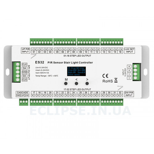Контроллер лестничного освещения ES32 5-24 В постоянного тока, 32 канала до 1 А с датчиками движения и освещения от SKYDANCE за 2 495грн (код товара: ES32)