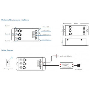 Дистанційний LED контролер-димер V1-C з регулюванням рівню ШІМ до 20 Ампер на 12-24 вольт
