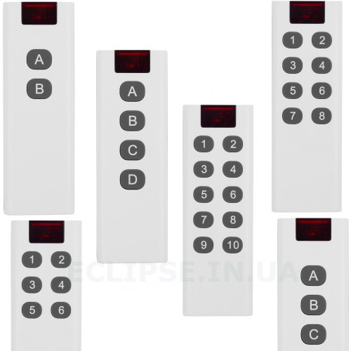 Пульт біло-червоного кольору зі збільшеним радіусом дії без антени від 2-х до 8-ми кнопок від AOKE за 150грн (код товару: P100)