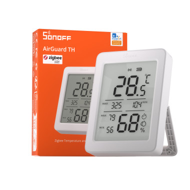 Zigbee датчик температури та вологості SONOFF AirGuard TH SNZB-02DR2 з великим 3.6" РК-дисплеєм Zigbee датчик температури та вологості SONOFF AirGuard TH SNZB-02DR2 з великим 3.6" РК-дисплеєм