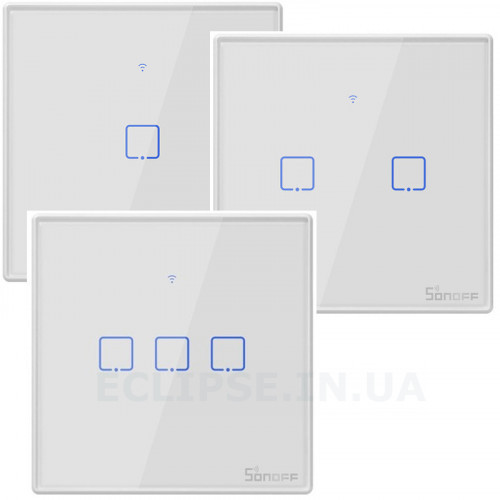 Sonoff TX T2 Сенсорный WiFi+Радио 433 МГц Настенный Выключатель от 1 до 3 кнопок с подсветкой, белый EU от SONOFF за 845грн (код товара: TXT2)