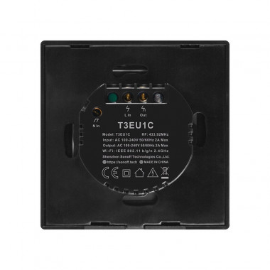 Sonoff TX T3 Сенсорний WiFi + Радіо 433 МГц Настінний Вимикач від 1 до 3 кнопок з підсвічуванням, чорний EU