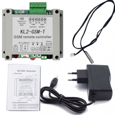 Двоканальне GSM реле на 220 В (9-12 В) з блоком живлення KL2 та датчиком температури