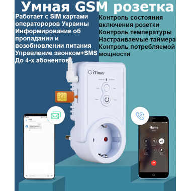 Дистанційна GSM SMS розетка c таймером датчиком температури і вимірюванням споживаної потужності