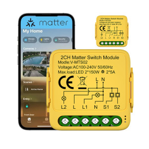 Двухканальный Matter выключатель с поддержкой настенных проходных механических выключателей