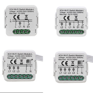 Мини WiFi выключатель-реле без нейтрали с локальным управлением от 1 до 4 каналов для Tuya (SmartLife) Мини WiFi выключатель-реле без нейтрали с локальным управлением от 1 до 4 каналов для Tuya (SmartLife)