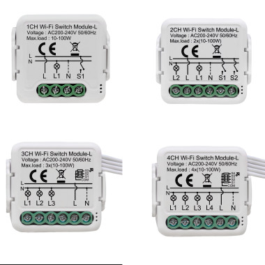 Міні WiFi вимикач-реле  з локальним керуванням без нейтралі від 1 до 4 каналів для Tuya (SmartLife)