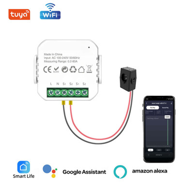 WiFi пристрій рахування енергії, лічильник для до 80 Ампер Tuya (SmartLife)