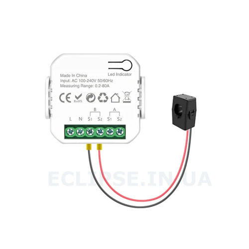 WiFi устройство учета потребляемой энергии, счетчик на 220/230 В до 80 Ампер для Tuya (SmartLife) с внешним трансформатором тока от Qiachip за 565грн (код товара: CT-1202)
