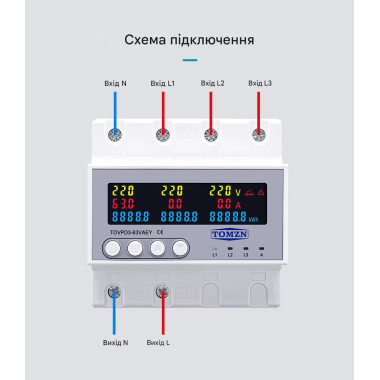 Автоматический переключатель фаз (автоматического выбора фаз) (63A) с функцией подписки, защитой от напряжения и тока (3P+N)