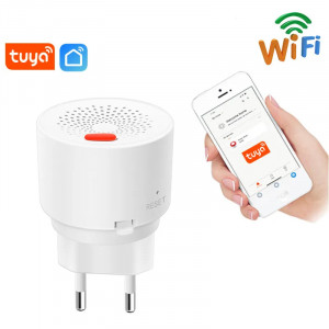 Датчик газа с сиреной и контролем по WiFi приложение Tuya (Smartlife) в розетку на 220/230 вольт