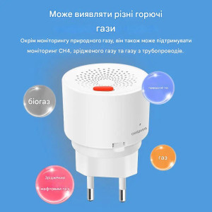 Датчик газа с сиреной для Zigbee приложение Tuya (Smartlife) на 220/230 вольт