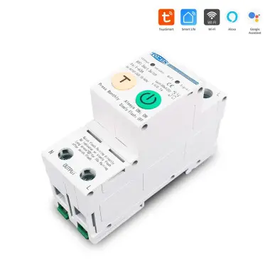 2-х полюсный WiFi выключатель с защитой утечки тока (УЗО) и мощности с напряжением на DIN рейку 220В до 63А Tuya (SmartLife)