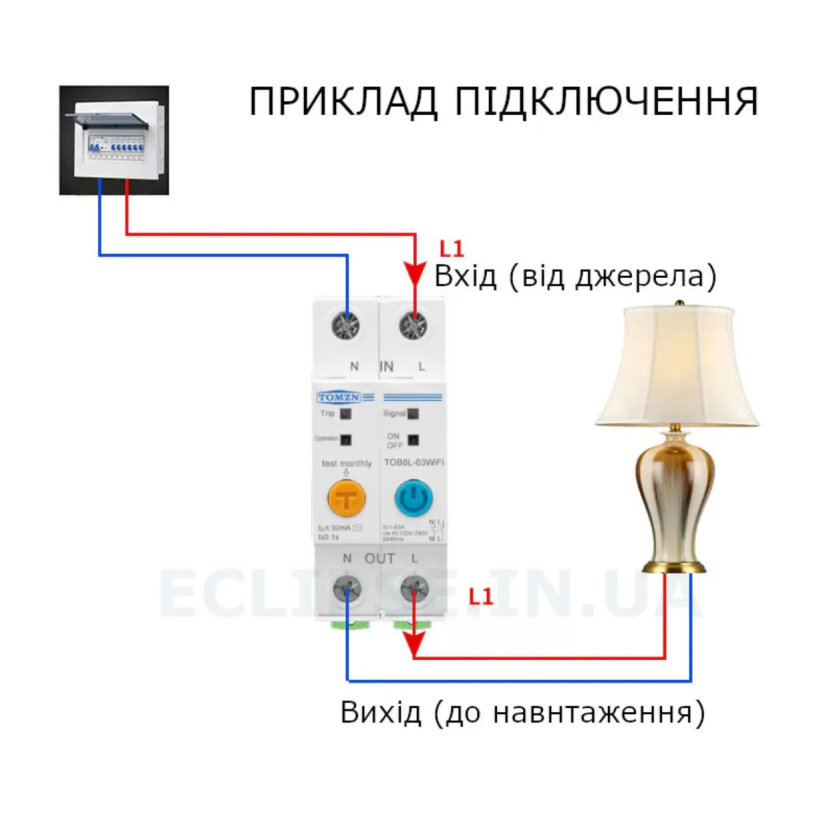 2-полюсний Wi-Fi вимикач з захистом витоків струму (ПЗО) та