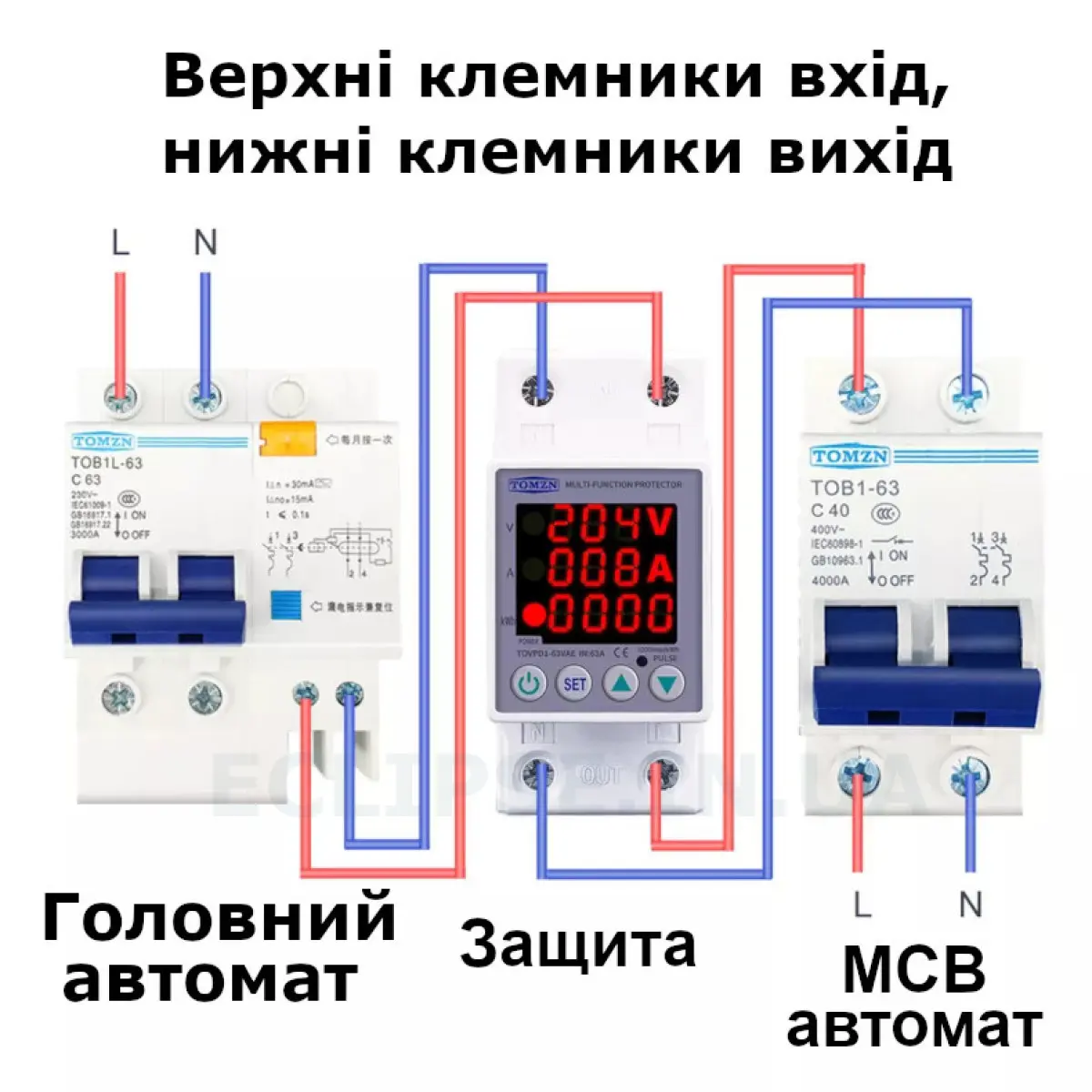 Пристрій захисту від перенапруги і струму на DIN рейку 220В до 63А з ...