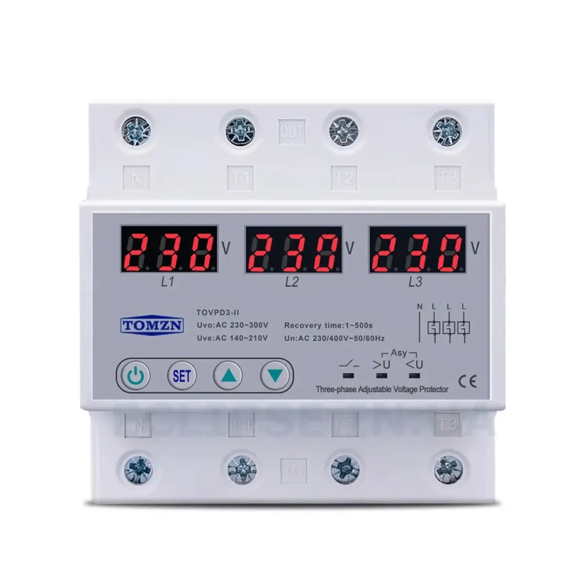 3-х фазний 4-х полюсний пристрій захисту від перенапруги на DIN рейку ...