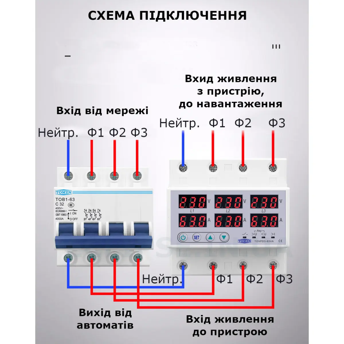 3-х фазное 4-х полюсное устройство защиты от перенапряжения на DIN ...