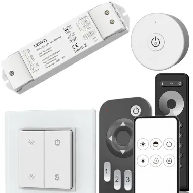 Дистанционный LED контроллер-димер L2(WT) на 100-240В на 2 канала и выходом 0/1-10В с поддержкой пульта и Wi-Fi из приложения Tuya или Smart Life