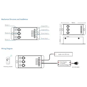 Дистанційний LED контролер-димер V1-C з регулюванням рівню ШІМ до 20 Ампер на 12-24 вольт
