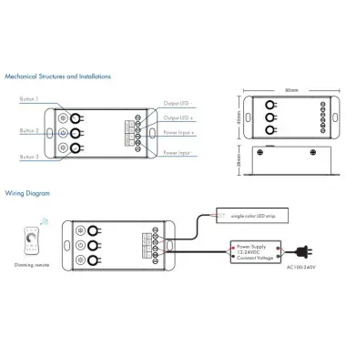 Дистанционный LED контроллер-димер V1-C с регулировкой уровня ШИМ до 20 Ампер на 12-24 вольт