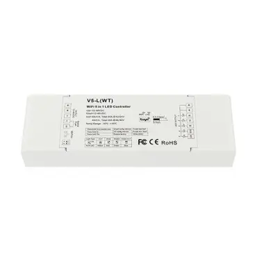 5-канальный WiF+RF RGB + CCT LED RF дистанционный контроллер-диммер V5-L(WT) на 12-48 Вольт до 30 Ампер c пультом