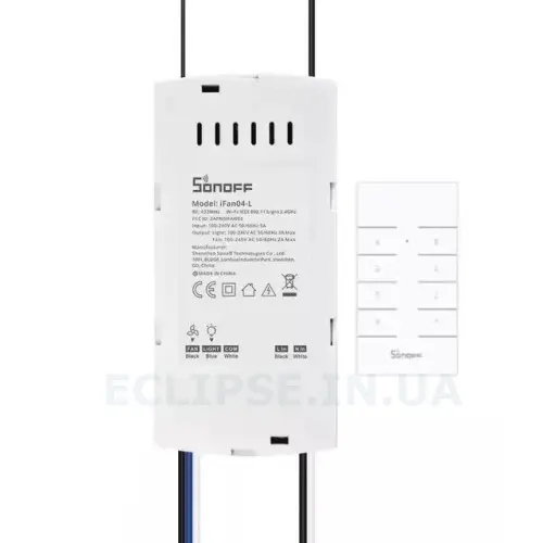 Sonoff iFan04 WiFi пристрій керування швидкістю вентилятора (двигуна) і освітлення з пульта і смартфона від SONOFF за 795грн (код товару: IFAN04)