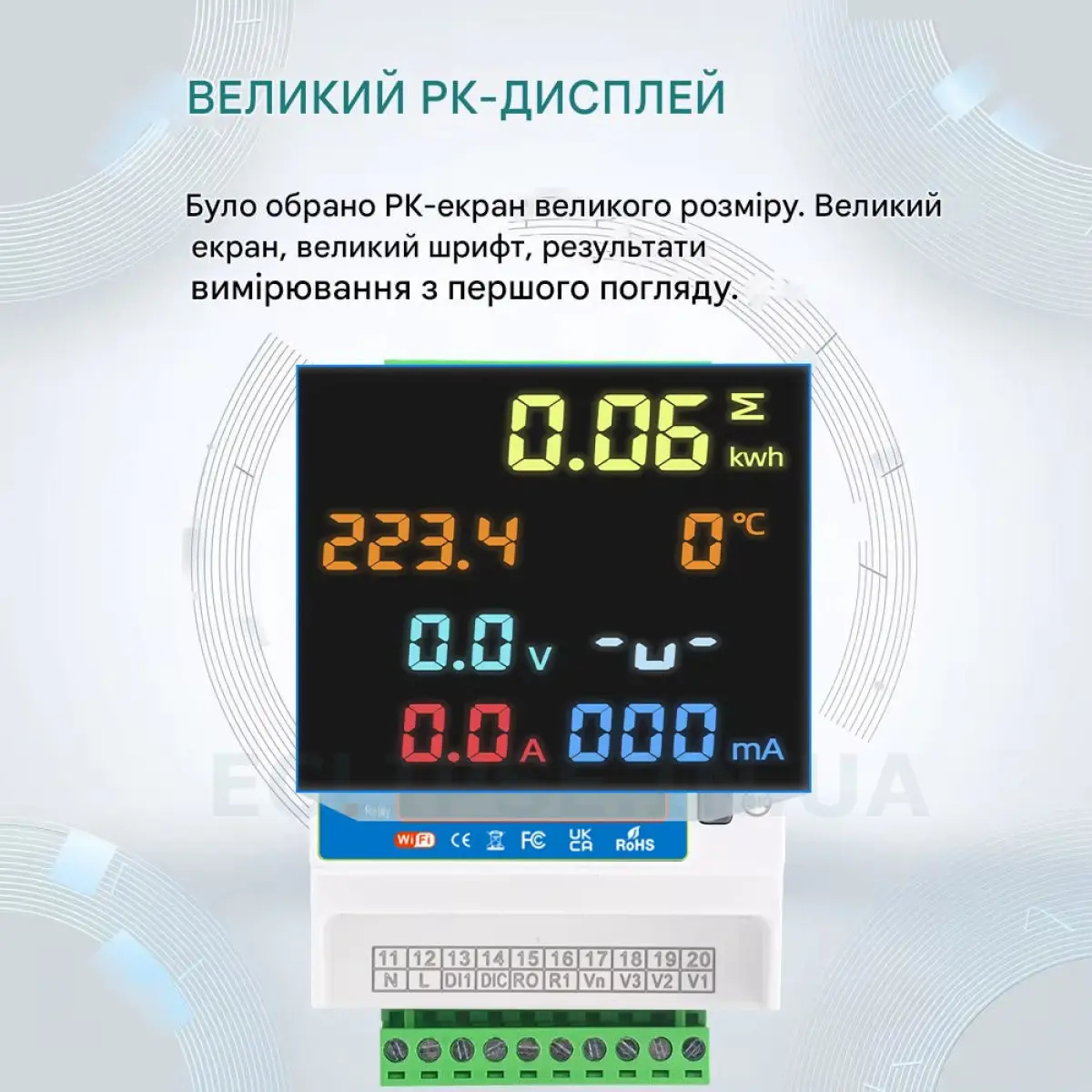 Трьохфазний WiFi пристрій рахування енергії з вольтметром